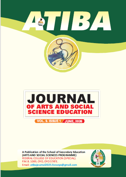 					View Vol. 9 No. 1 (2026): ATIBA Journal of Arts and Social Sciences Education
				